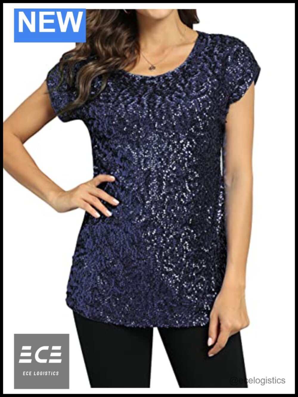 Sequin Glitter Tunic Top Loose Bat Sleeve Party Shirt